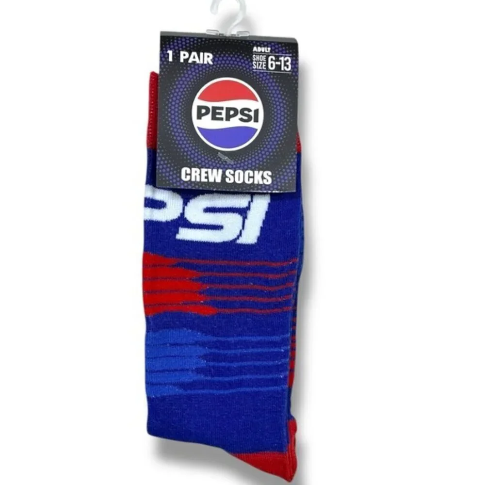 Pepsi Novelty Crew  Socks Reinforced Toe Heel Red Blue Unisex Men Shoe SZ 6-13